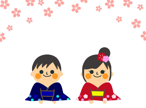 让男孩和女孩穿上自己的和服。图片下载