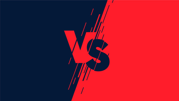 相对于屏幕平坦的现代设计，战斗标题背景彼此对抗，深蓝色vs红色图片下载