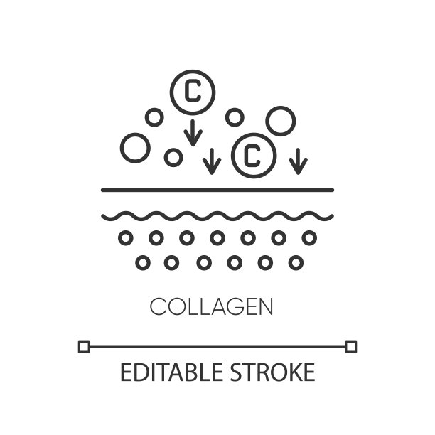 胶原蛋白像素完美线性图标。化学成分。皮肤和美容。细线可定制的插图。轮廓的象征。矢量孤立轮廓绘制。可编辑的中风图片下载