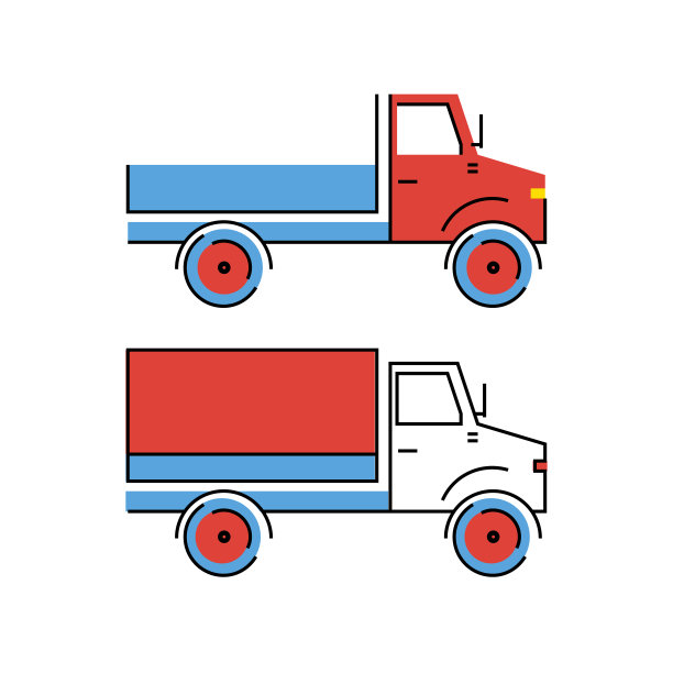 红白相间的驾驶室，蓝色的车身。货物的交付和运输图片下载