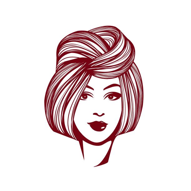 美发沙龙和美容工作室的标志。漂亮的女人，优雅的发型和妆容。年轻女性肖像。图片下载