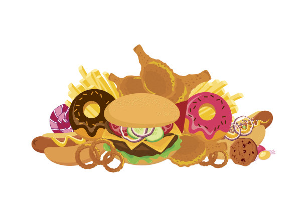 快餐堆垃圾食品的载体图片下载