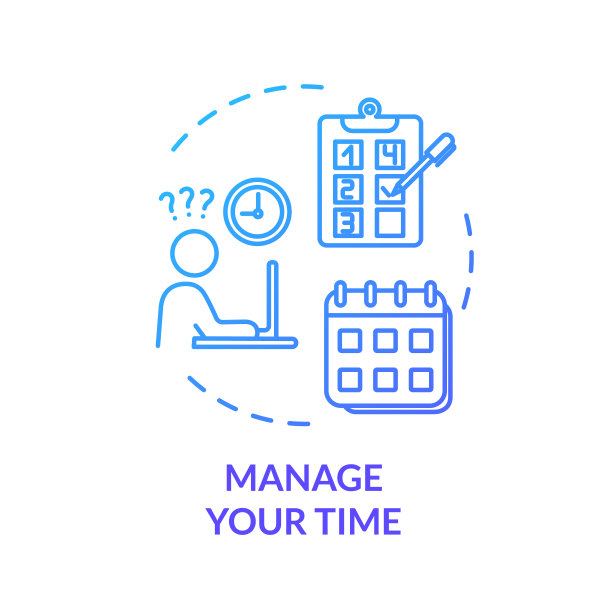 管理你的时间蓝色概念图标。效率、生产力。要求劳动。控制项目。避免倦怠的想法细线插图。矢量隔离轮廓RGB彩色绘图图片下载