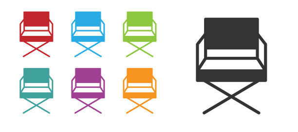 黑人导演电影椅子图标孤立的白色背景。电影行业。设置图标丰富多彩。矢量图图片下载