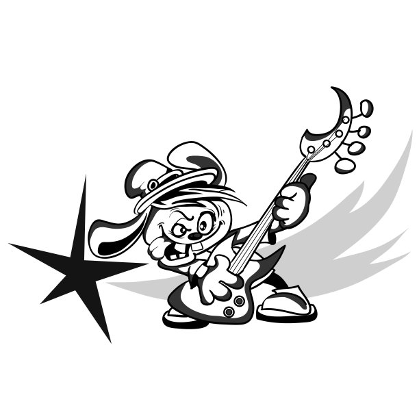 兔子摇滚演奏一个大的现代吉他，，风格化，孤立的对象在一个白色的背景，矢量插图，图片下载