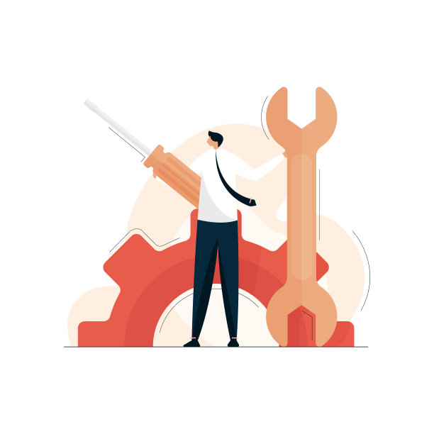 技术支持人员与扳手和螺丝刀，维修服务，维护素材图片