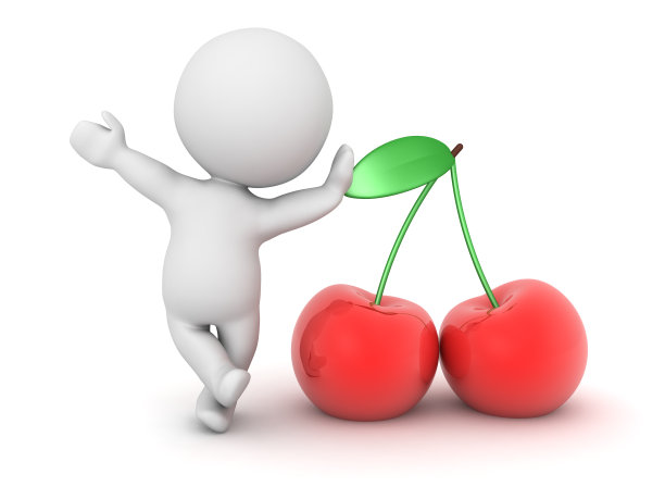 3D角色靠在两个樱桃上图片下载