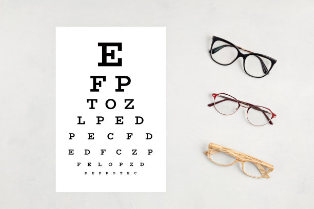 收藏眼镜配眼检表。眼镜店，选眼镜，验光，验光配镜，时尚配饰理念。俯视图图片下载