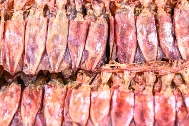 干鱿鱼:干鱿鱼的身体呈红褐色图片下载