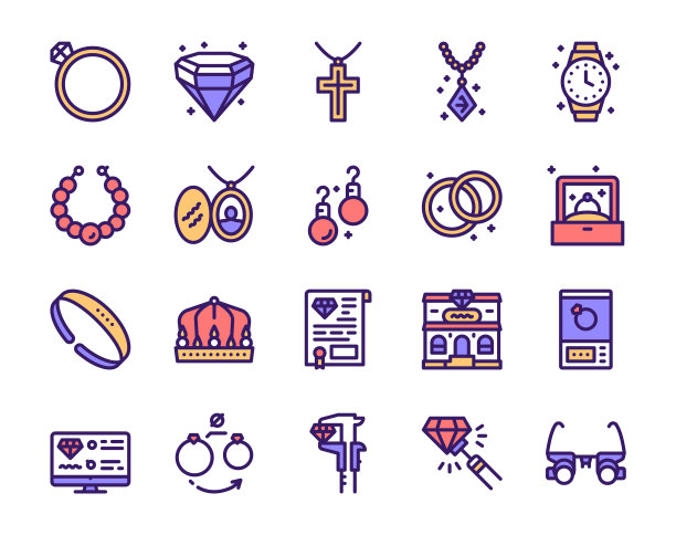 珠宝颜色线性图标集图片下载