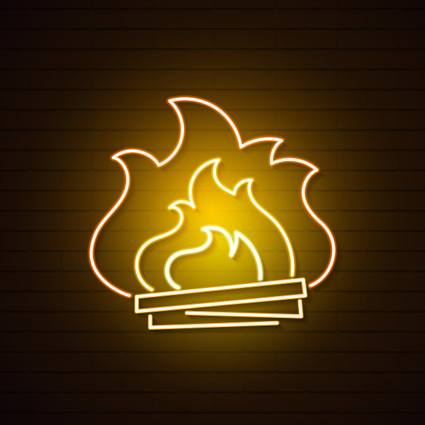 砖块背景上的霓虹篝火图片下载