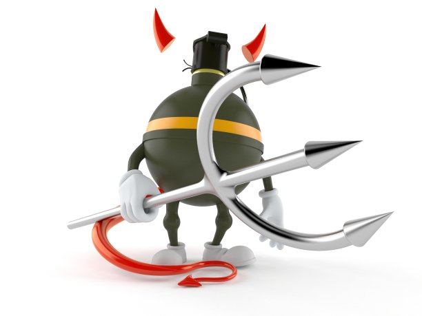 有魔鬼角和干草叉的手榴弹角色图片下载