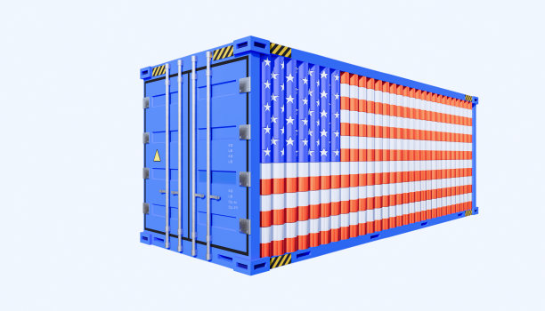 美国贸易和商业概念设计和集装箱的3d渲染。图片下载
