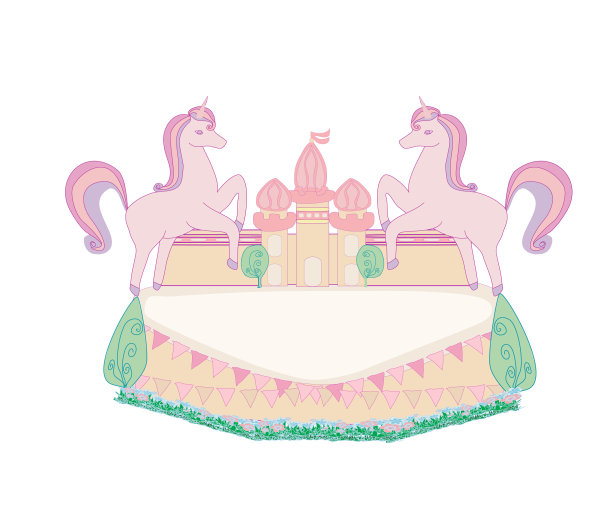 独角兽童话装饰框架与粉红色图片下载