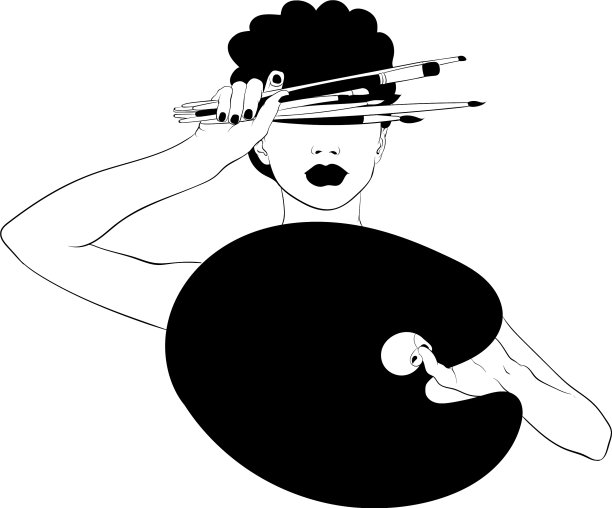 用毛笔和手画的女孩图片下载