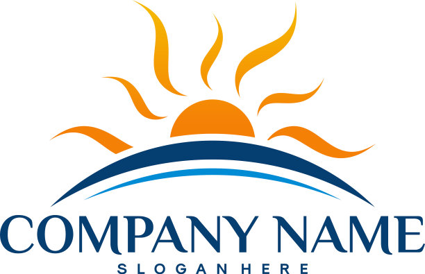 标志性的海洋标志设计概念太阳和波浪图片下载