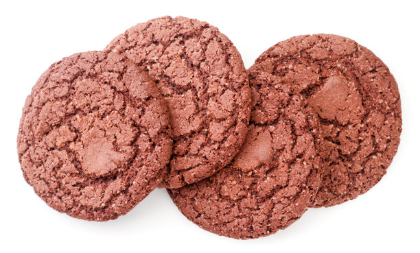 白色背景上的巧克力饼干。从上面看图片下载