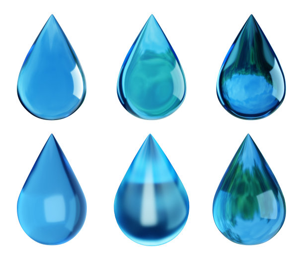水滴孤立在白色上。通过反射。生态标志。三维演示图片下载