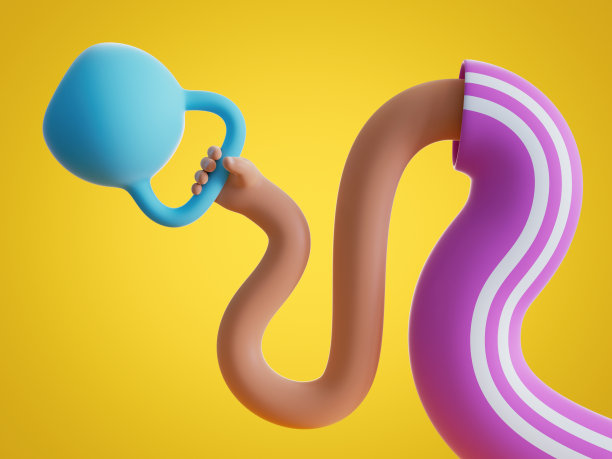 3d渲染卡通无骨手握重，孤立在黄色背景上。在家举重。健身锻炼，非凡有趣的超现实主义剪辑艺术，不寻常的运动动机图片下载