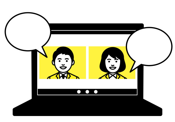 在笔记本电脑上与语音泡泡在线会议。矢量插图。图片下载