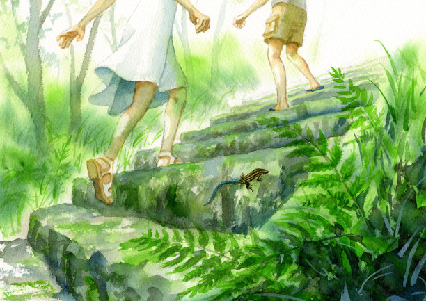 一只在石阶上奔跑的蜥蜴图片下载