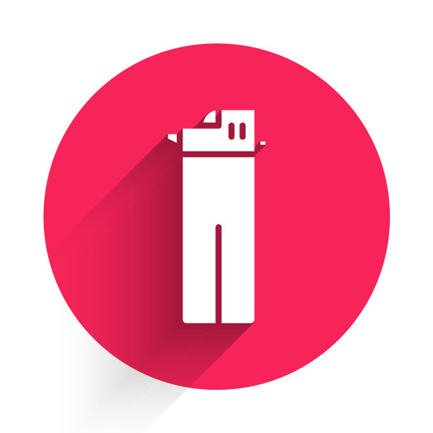 白色打火机图标孤立与长阴影红色图片下载