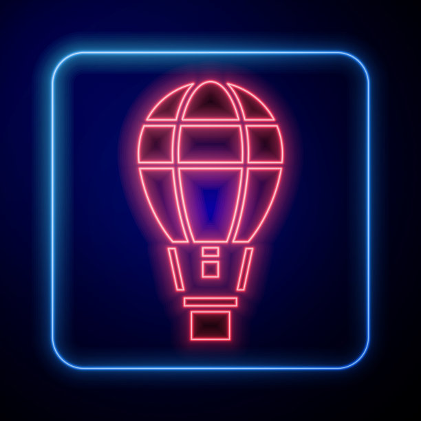发光的霓虹灯热气球图标孤立在蓝色图片下载