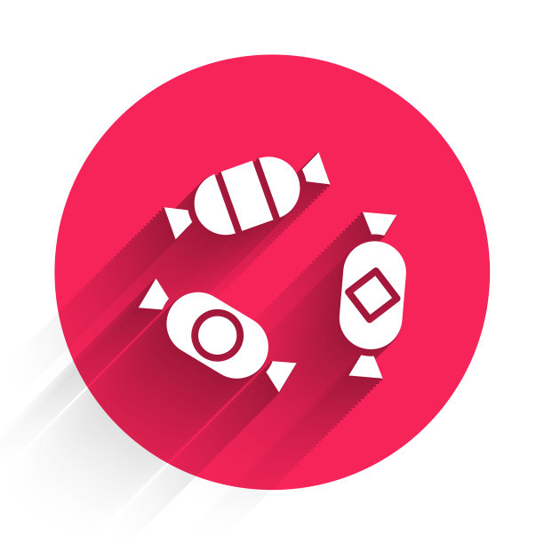 白色糖果图标孤立与长阴影红色图片下载