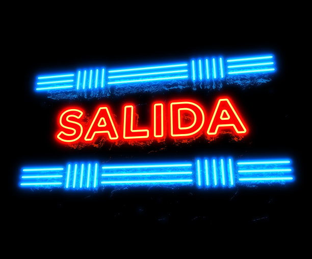霓虹灯“salida”招牌在闪亮的黑色背景图片下载