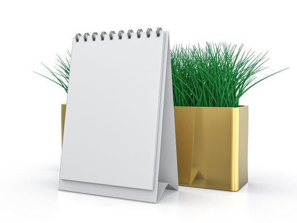 桌面空白日历模型上的白色背景。三维演示图片下载