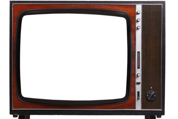 复古复古的黑白电视与空白的白色屏幕图片下载