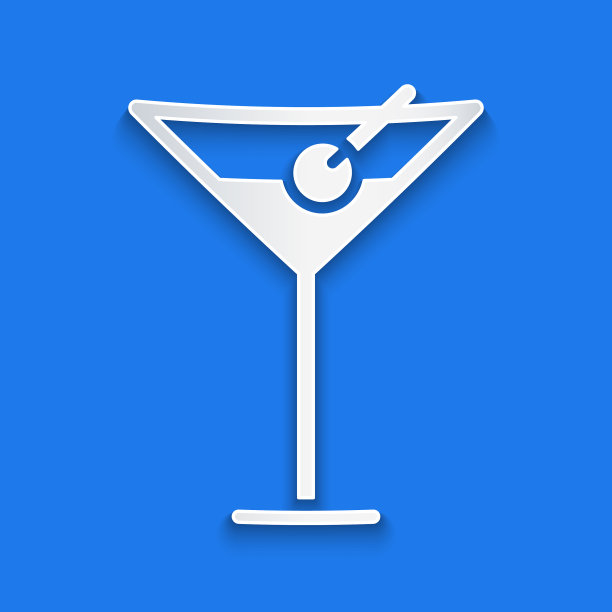 剪纸马提尼玻璃图标孤立在蓝色图片下载