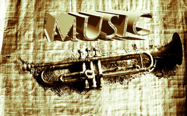 3D，旧羊皮纸上的小号图片下载