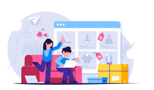 网上购物一个男人和一个女人在一个商店图片下载
