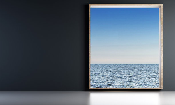 休息室和客厅的室内设计和黑色的墙壁纹理和海景背景图片下载