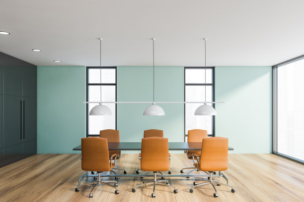 蓝色和灰色的会议室内部图片下载