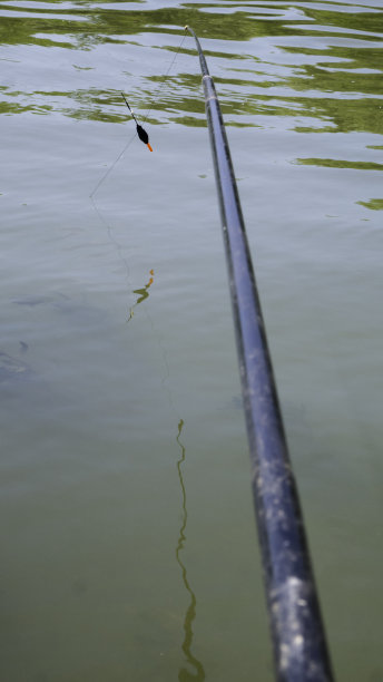 钓竿，带软木的钓竿或浮在河上。图片下载