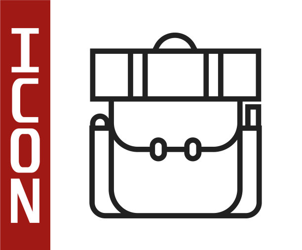 黑线徒步背包图标孤立在白色图片下载