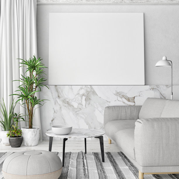 海报模拟在时髦的室内背景。白色大理石的房间图片下载