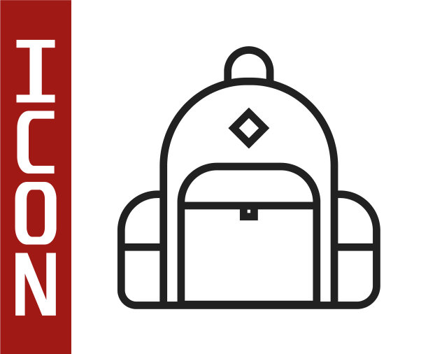 黑线徒步背包图标孤立在白色图片下载