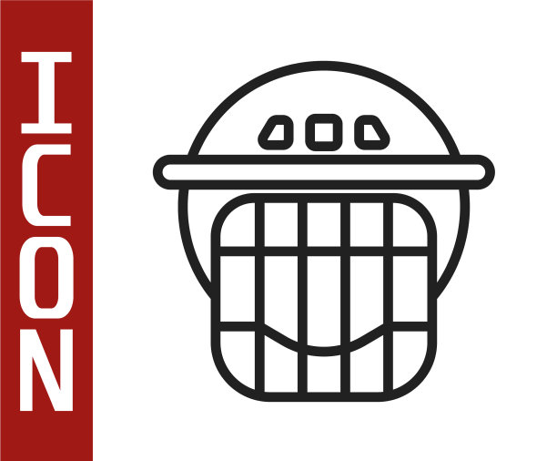 黑色线曲棍球头盔图标孤立在白色图片下载