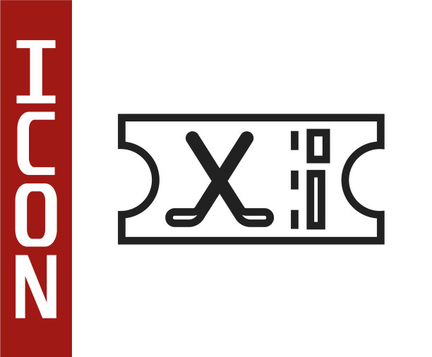 黑线曲棍球运动票图标孤立上图片下载