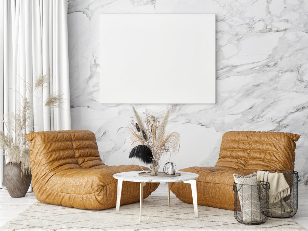 室内模拟海报，斯堪的纳维亚设计，两把扶手椅图片下载