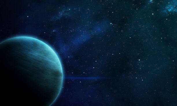 抽象空间插图，三维图像，行星在星云I发光图片下载