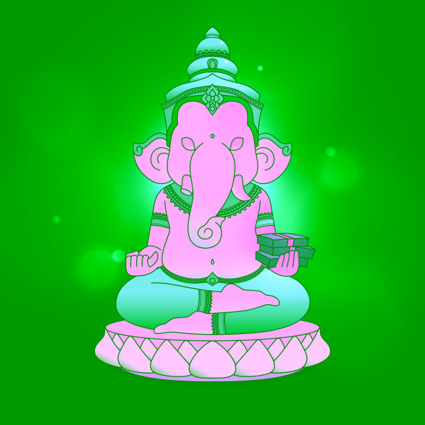 甘尼萨持有金钱卡通风格的金色背景。图片下载