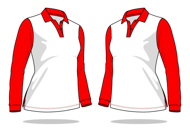 长袖Polo衫设计与白色/红色矢量图片下载