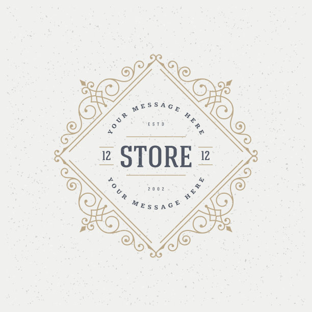 复古标志模板优雅繁盛饰品矢量插图图片下载