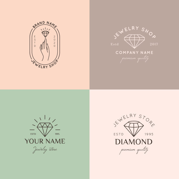 一套珠宝图标设计模板在流行的线性和最小的风格。向量的象征图片下载