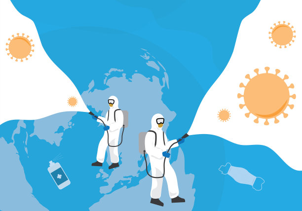 冠状病毒保护。消毒剂的概念。清洁和消毒。平面向量素材图片