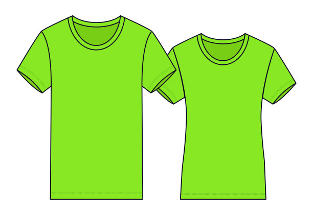 男人和女人绿色t恤夫妇矢量模板图片下载